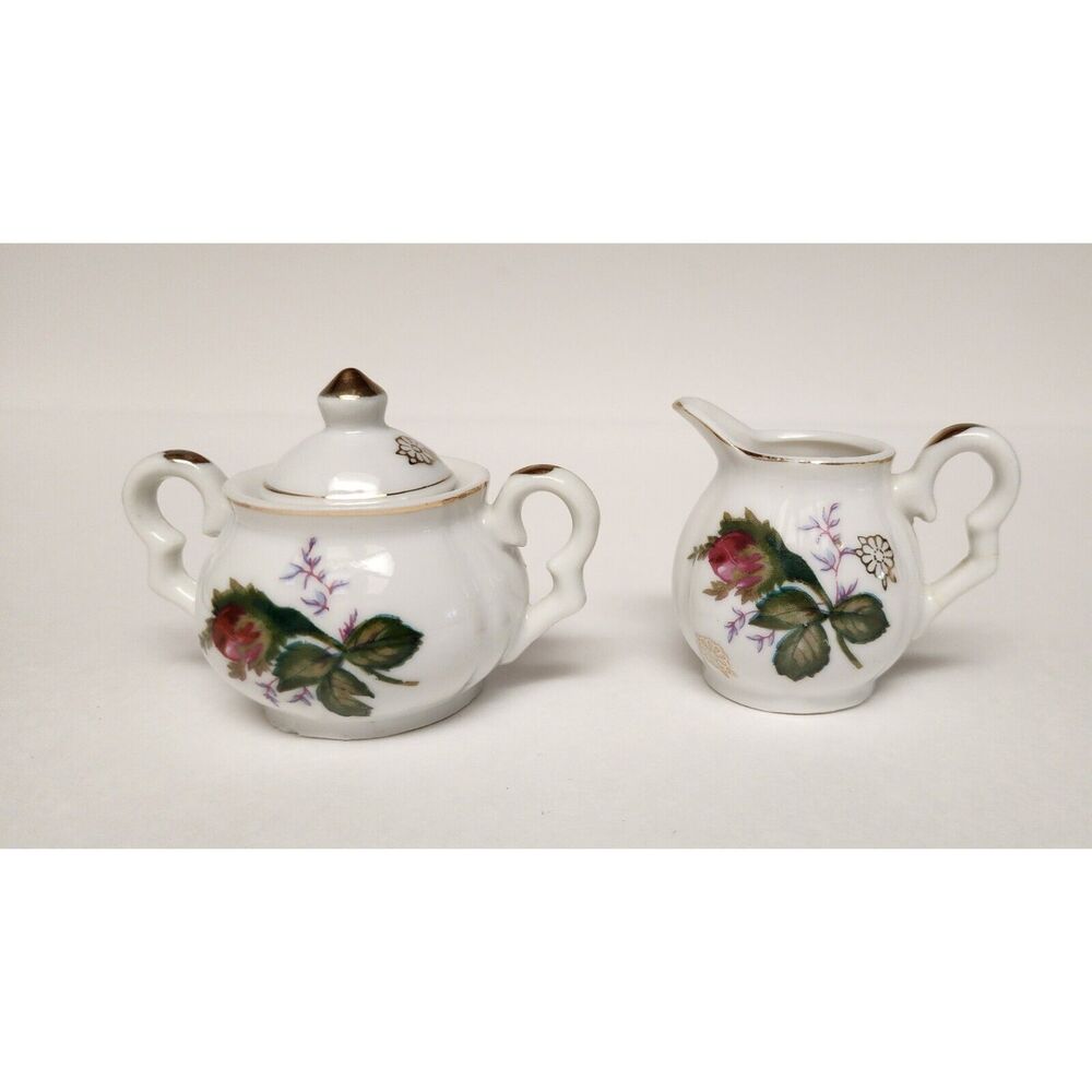 VINTAGE JAPAN MINITURE MOSS ROSE REPLACEMENT CREAMER/SUGAR BOWL